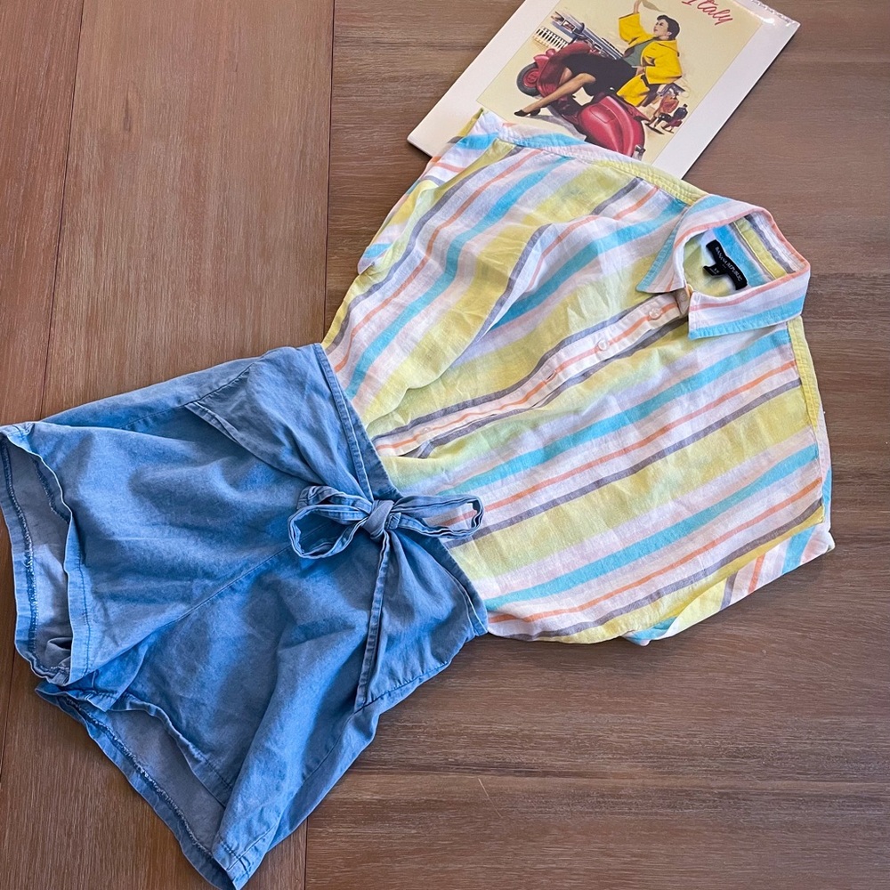 Banana Republic Multi Color Striped Boxy Linen Shirt Size Xsmall